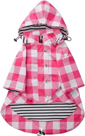 Dog rain Coat Waterproof Raincoat Puppy Jacket with Legs Buttons Zipper Hood Drawstring Fit for Yorkie Terrier Schnauzer Poodle Border Collie Labrador Golden Retriever 8lbs to 80lbs Pink S
