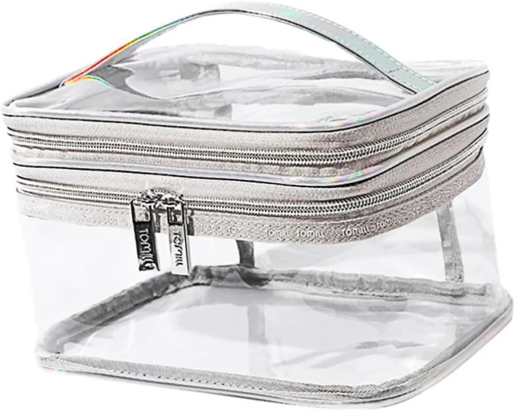 DOITOOL 1pc Storage Bag Clear Makeup Bag Clear Toiletry Bags Transparent Handbag Travel South Korea Cosmetic, Silver, 23X17X12CM
