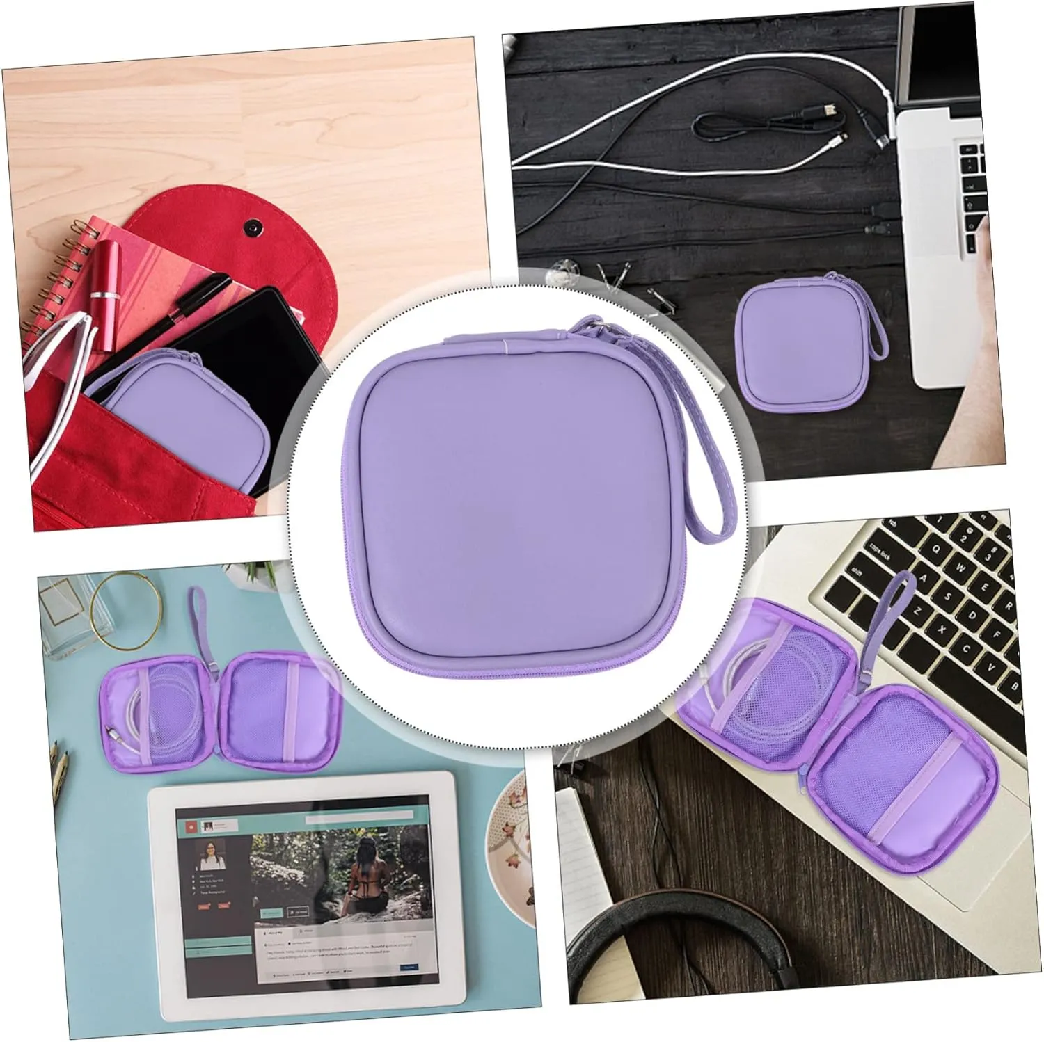 DOITOOL 2 Pcs Storage Bag Mini Charger Portable Cable Bag Travel Portable Charger Earphone Pu Storage Box