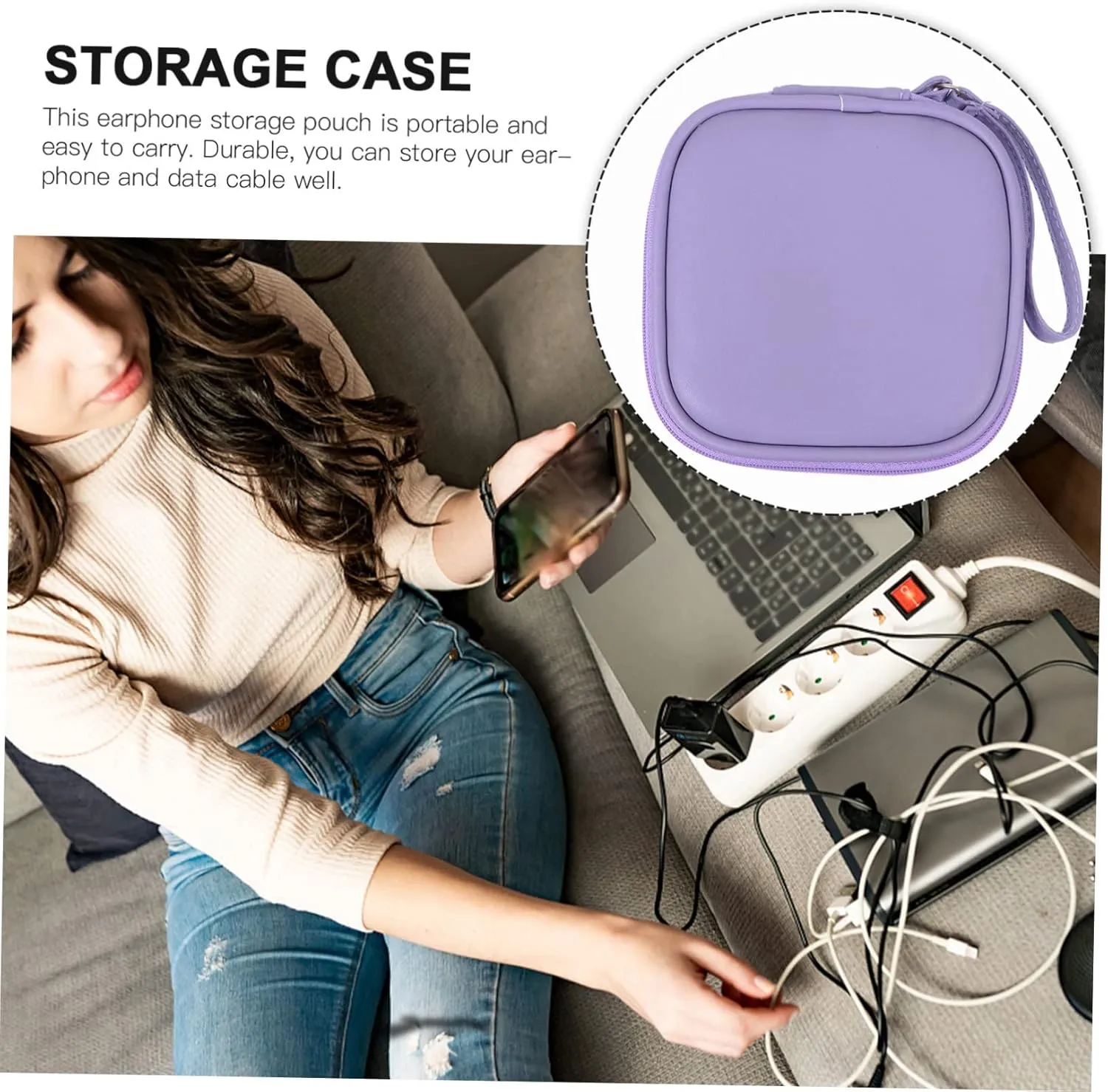 DOITOOL 2 Pcs Storage Bag Mini Charger Portable Cable Bag Travel Portable Charger Earphone Pu Storage Box
