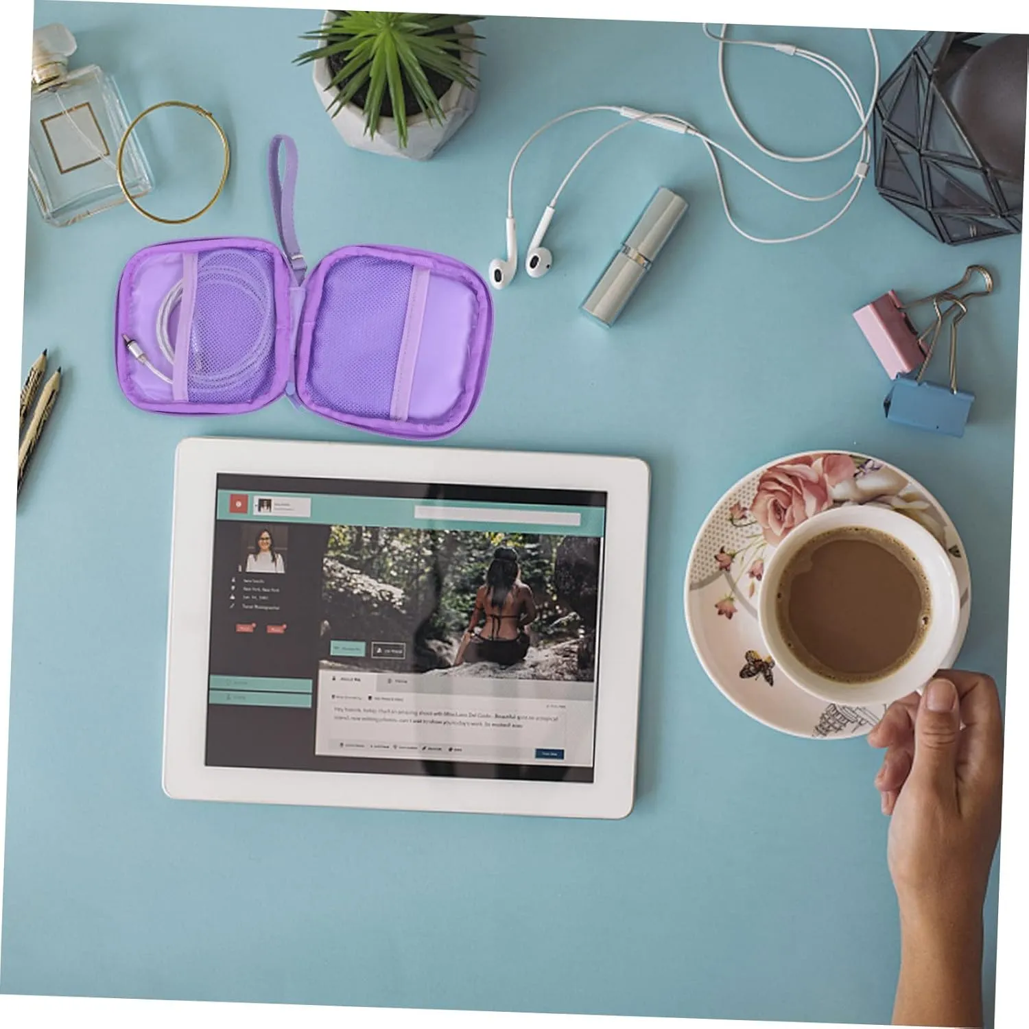 DOITOOL 2 Pcs Storage Bag Mini Charger Portable Cable Bag Travel Portable Charger Earphone Pu Storage Box