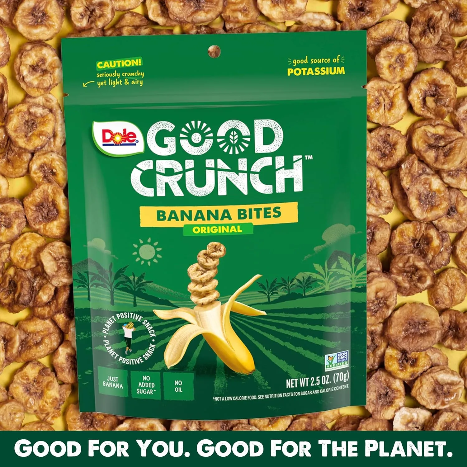 Dole Good Crunch Banana Dried Fruit Bites, Gluten Free & Vegan Snack, 2.5oz Bags (Pack of 6)