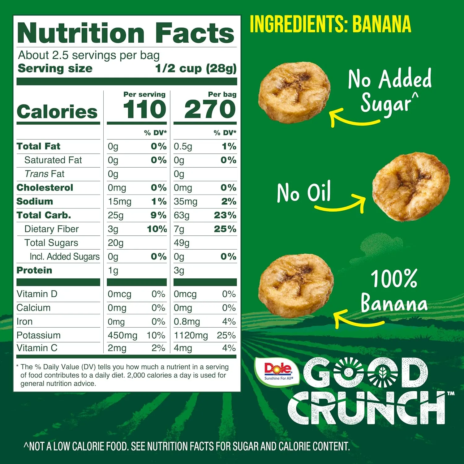 Dole Good Crunch Banana Dried Fruit Bites, Gluten Free & Vegan Snack, 2.5oz Bags (Pack of 6)