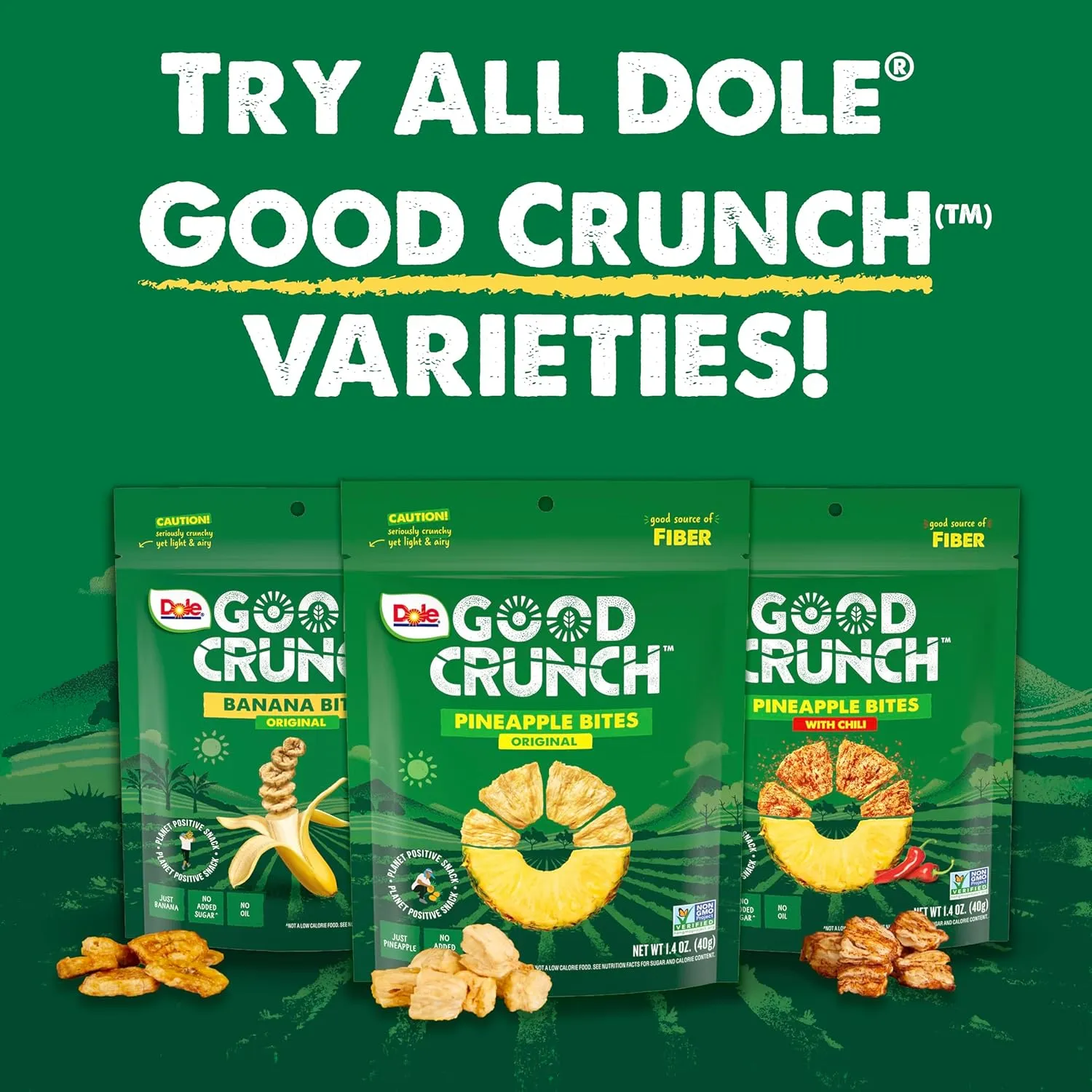 Dole Good Crunch Banana Dried Fruit Bites, Gluten Free & Vegan Snack, 2.5oz Bags (Pack of 6)