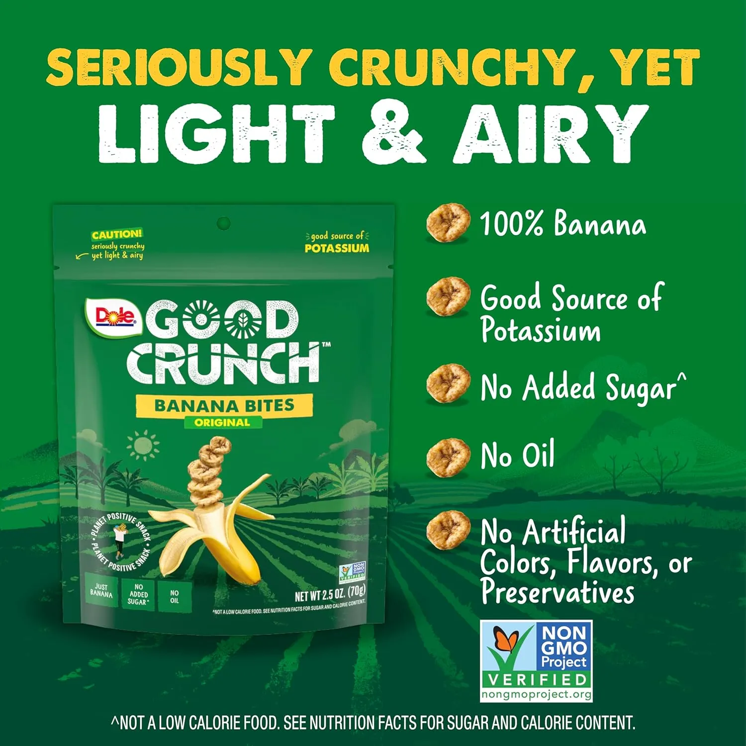 Dole Good Crunch Banana Dried Fruit Bites, Gluten Free & Vegan Snack, 2.5oz Bags (Pack of 6)