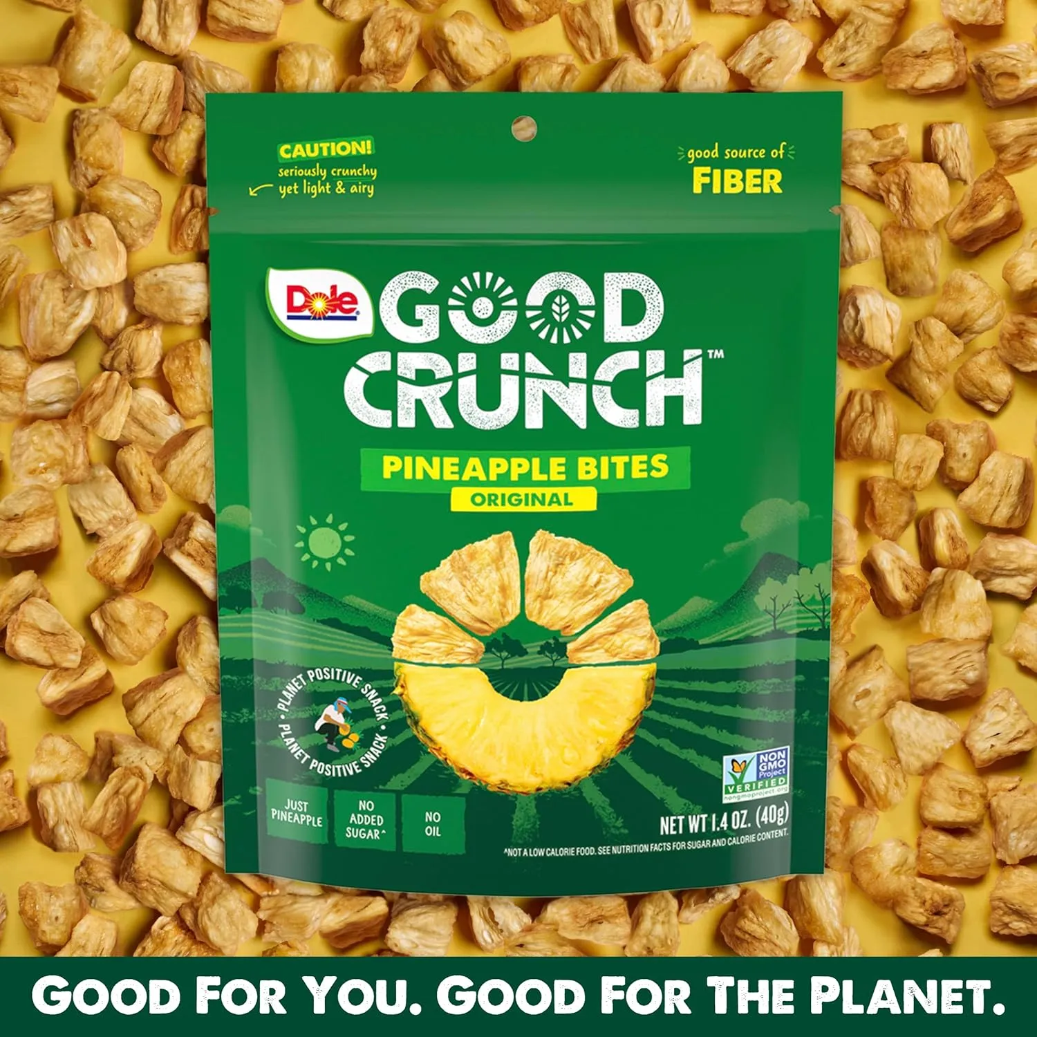 Dole Good Crunch Pineapple Dried Fruit Bites, Gluten Free & Vegan Snack, 1.4oz Bags (Pack of 6)