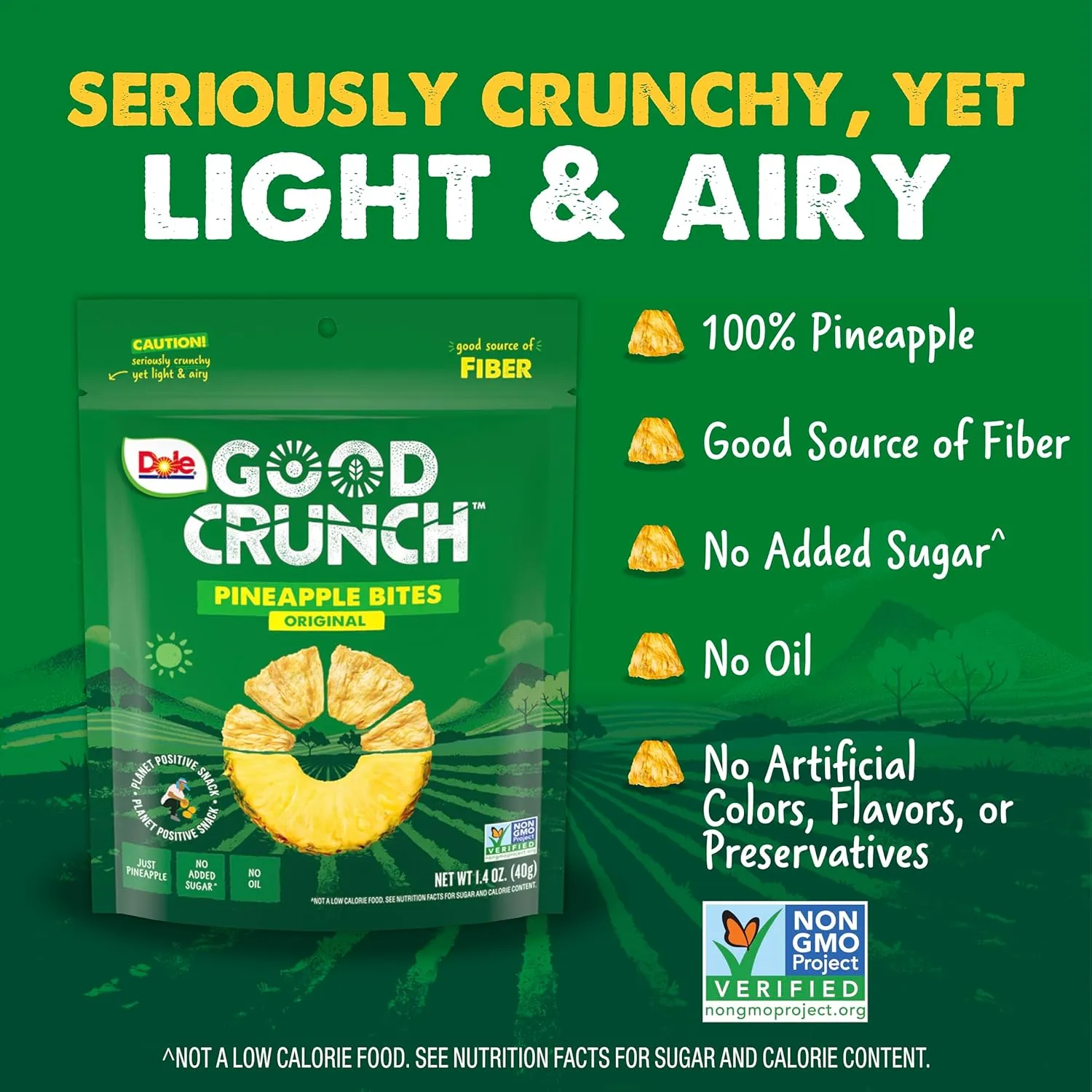 Dole Good Crunch Pineapple Dried Fruit Bites, Gluten Free & Vegan Snack, 1.4oz Bags (Pack of 6)