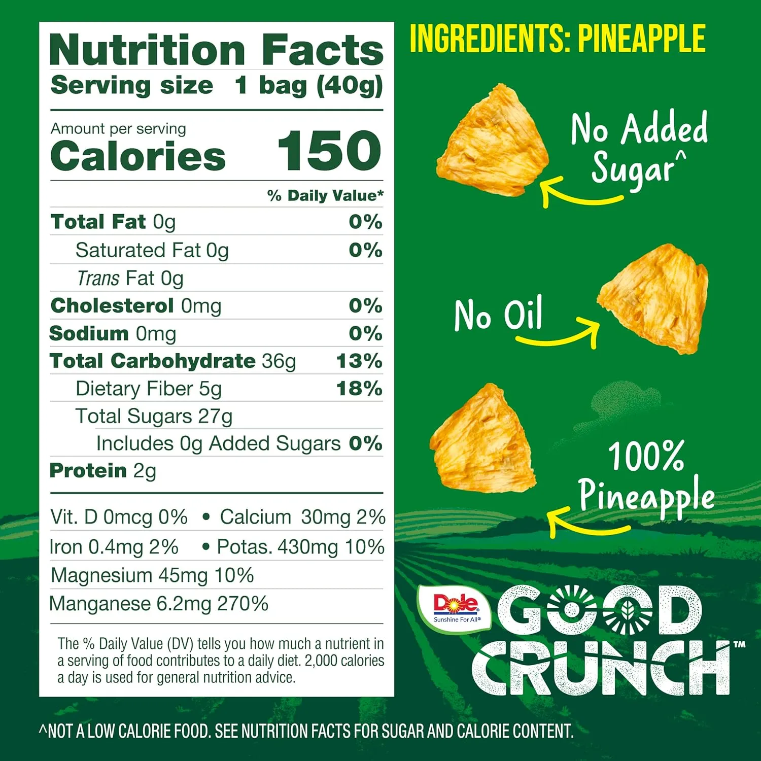 Dole Good Crunch Pineapple Dried Fruit Bites, Gluten Free & Vegan Snack, 1.4oz Bags (Pack of 6)