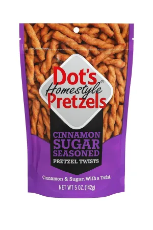 Dot's Cinnamon Sugar Pretzels – 5 oz Bag, Sweet & Crunchy Pretzel Twists, Perfect for Snacking, Dot's Pretzels Individual Bags for On-the-Go