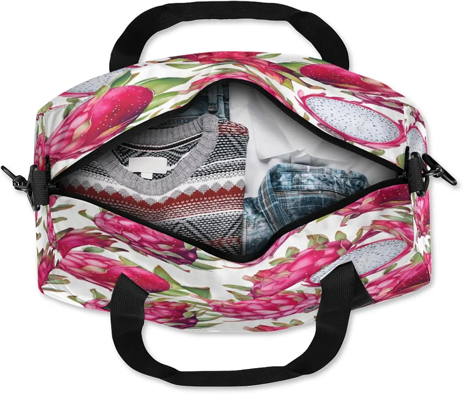 Dragon Fruit Pattern Kids Duffel Bag Lightweight Waterproof Sports Gym Bag with Front Zipper Pocket Foldable Weekender Overnight Bag for School Practice Gymnastic Ballet
