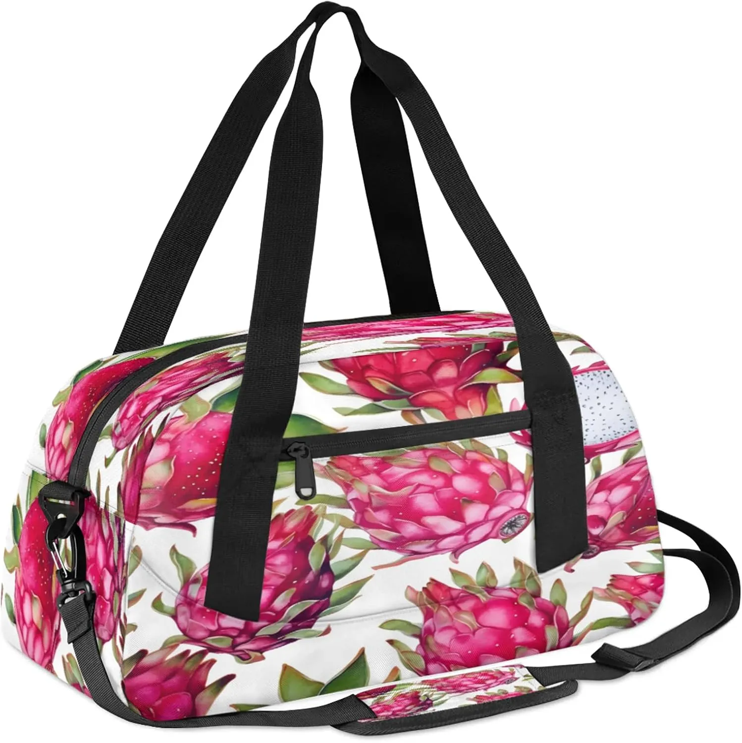 Dragon Fruit Pattern Kids Duffel Bag Lightweight Waterproof Sports Gym Bag with Front Zipper Pocket Foldable Weekender Overnight Bag for School Practice Gymnastic Ballet