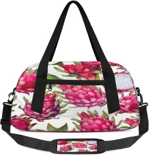 Dragon Fruit Pattern Kids Duffel Bag Lightweight Waterproof Sports Gym Bag with Front Zipper Pocket Foldable Weekender Overnight Bag for School Practice Gymnastic Ballet