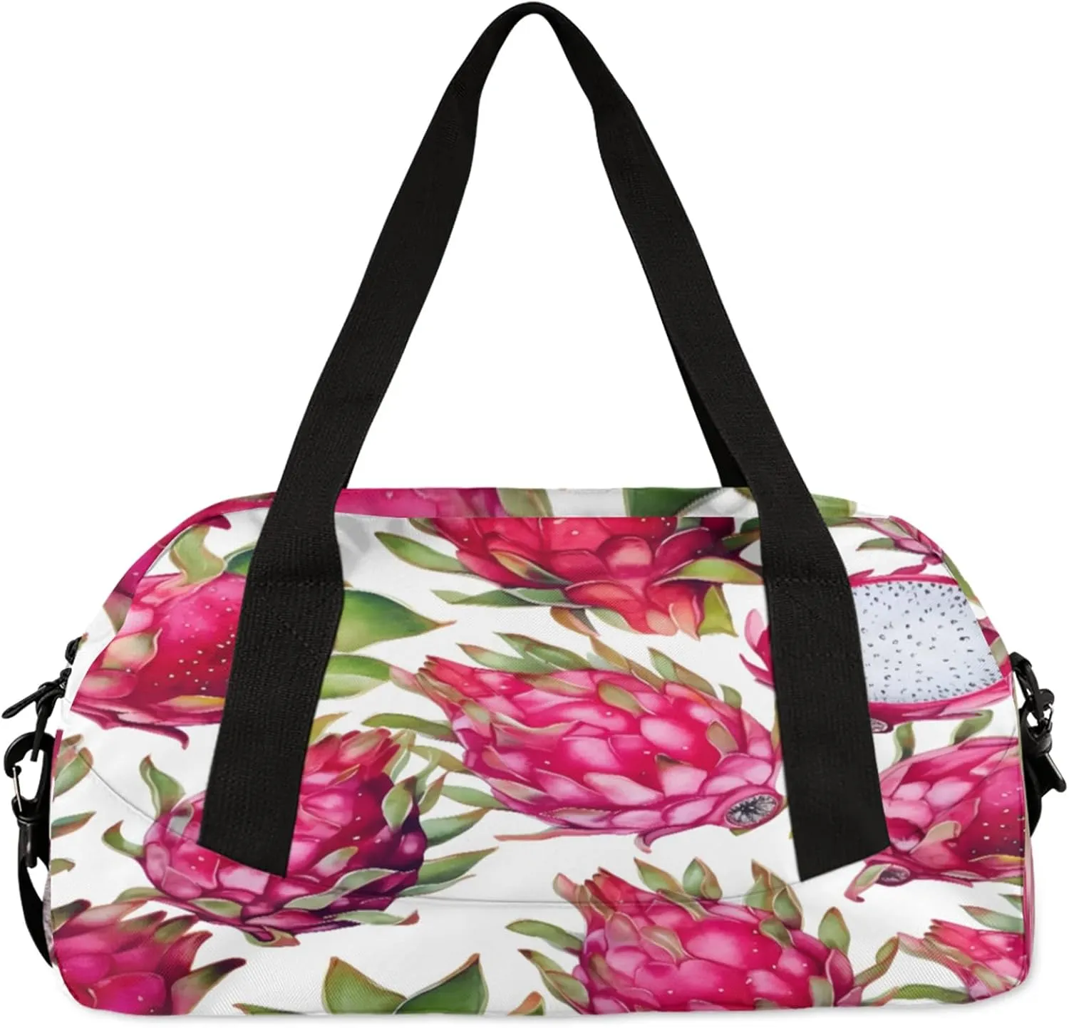 Dragon Fruit Pattern Kids Duffel Bag Lightweight Waterproof Sports Gym Bag with Front Zipper Pocket Foldable Weekender Overnight Bag for School Practice Gymnastic Ballet
