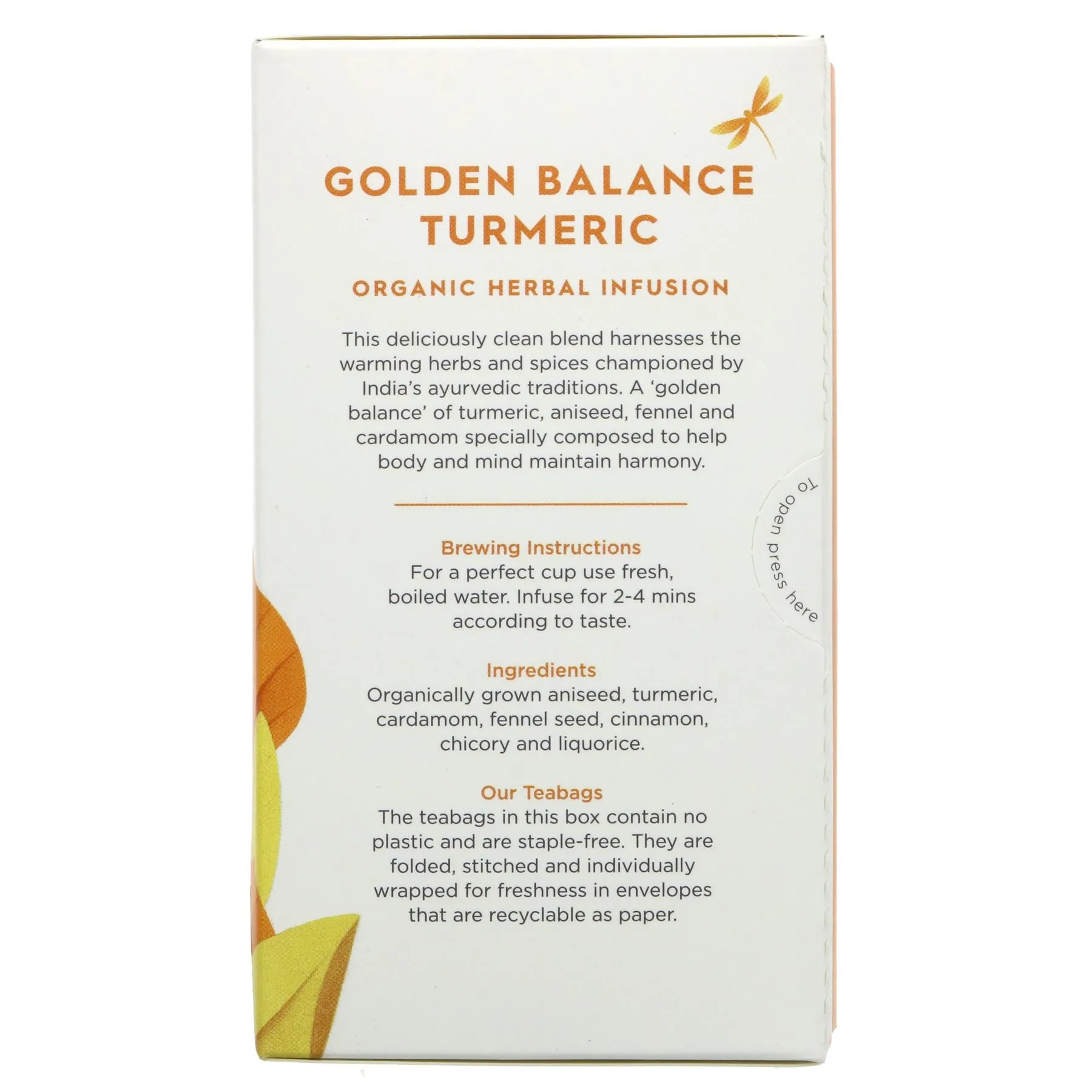 Dragonfly Tea | Golden Balance Turmeric Tea - Turmeric, Aniseed, Cardamom | 20 bags