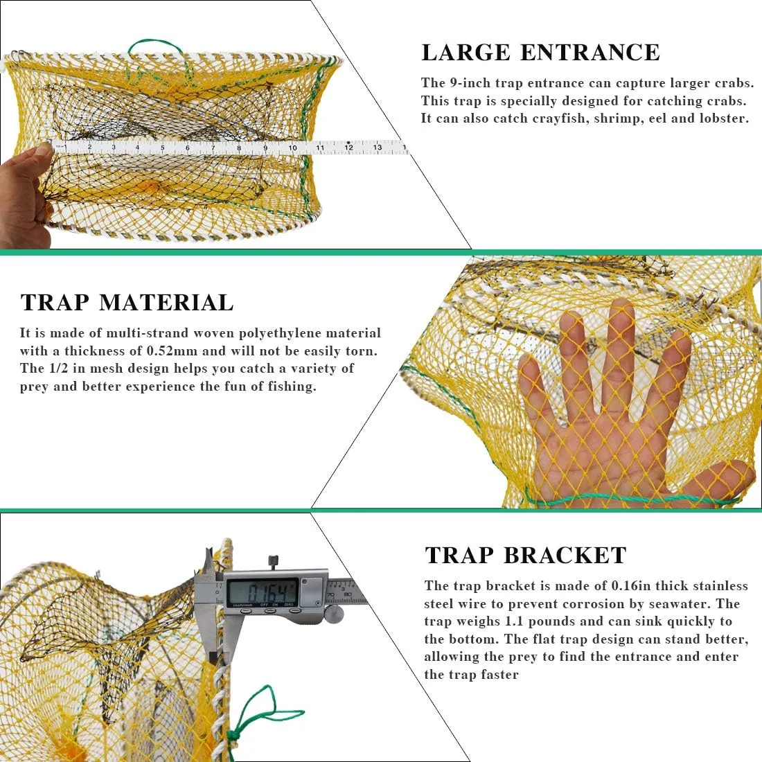 Drasry Crab Trap Bait Lobster Crawfish Shrimp Portable Folded Cast Net Magic Collapsible Fishing Traps Nets Accessories for Blue Crabs