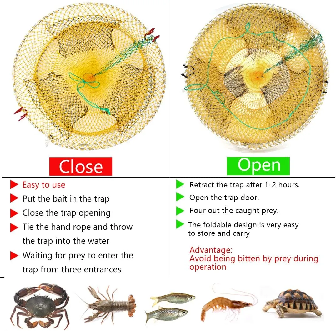 Drasry Crab Trap Bait Lobster Crawfish Shrimp Portable Folded Cast Net Magic Collapsible Fishing Traps Nets Accessories for Blue Crabs
