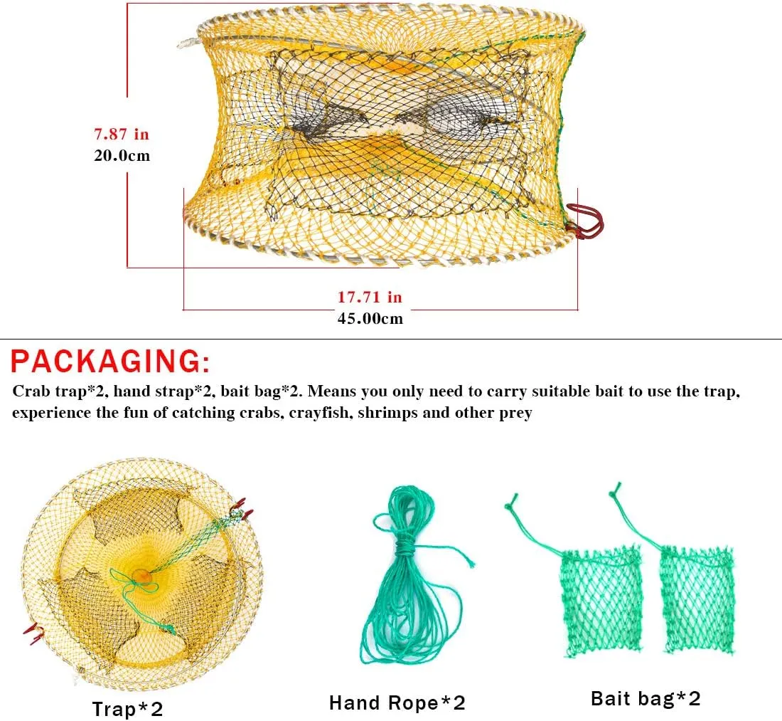 Drasry Crab Trap Bait Lobster Crawfish Shrimp Portable Folded Cast Net Magic Collapsible Fishing Traps Nets Accessories for Blue Crabs