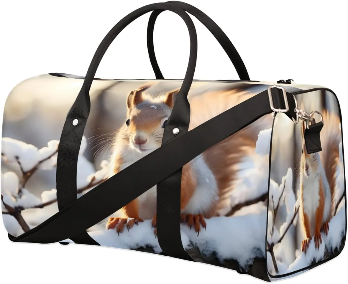 Duffel Bags Squirrel Large Tote Bag Winter Snow Overnight Travel Bags for Women Men Lightweight Duffel Bag Adjustable Strap Carry On Bag Waterproof Gym Travel Bag