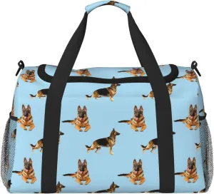 Duffle Bag for Travel, German Shepherd Dog Blue Weekender Overnight Duffel Bag, Carry On Bag Gym Bag for Women Men, Personal Item Travel Bag