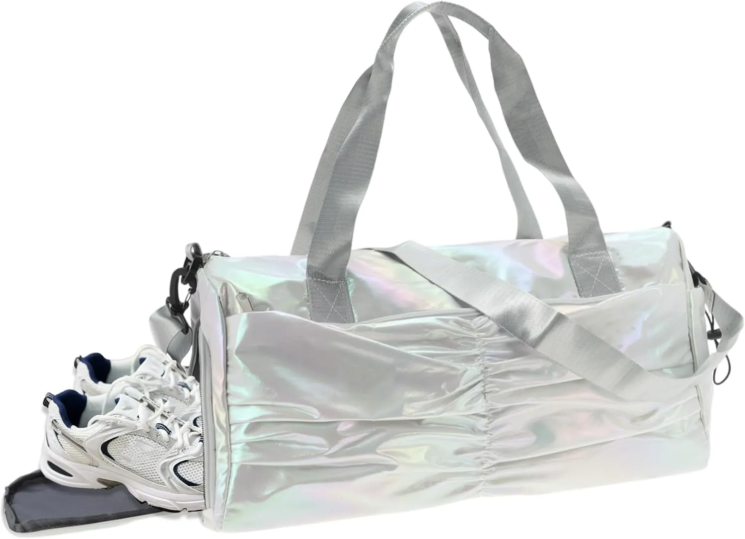 Duffle Bag for Travel, Water Resistant Gym Bag with Wet Pocket, Travel Duffle Bags, Carry on Weekenders Bags with Shoe Compartment, Silver