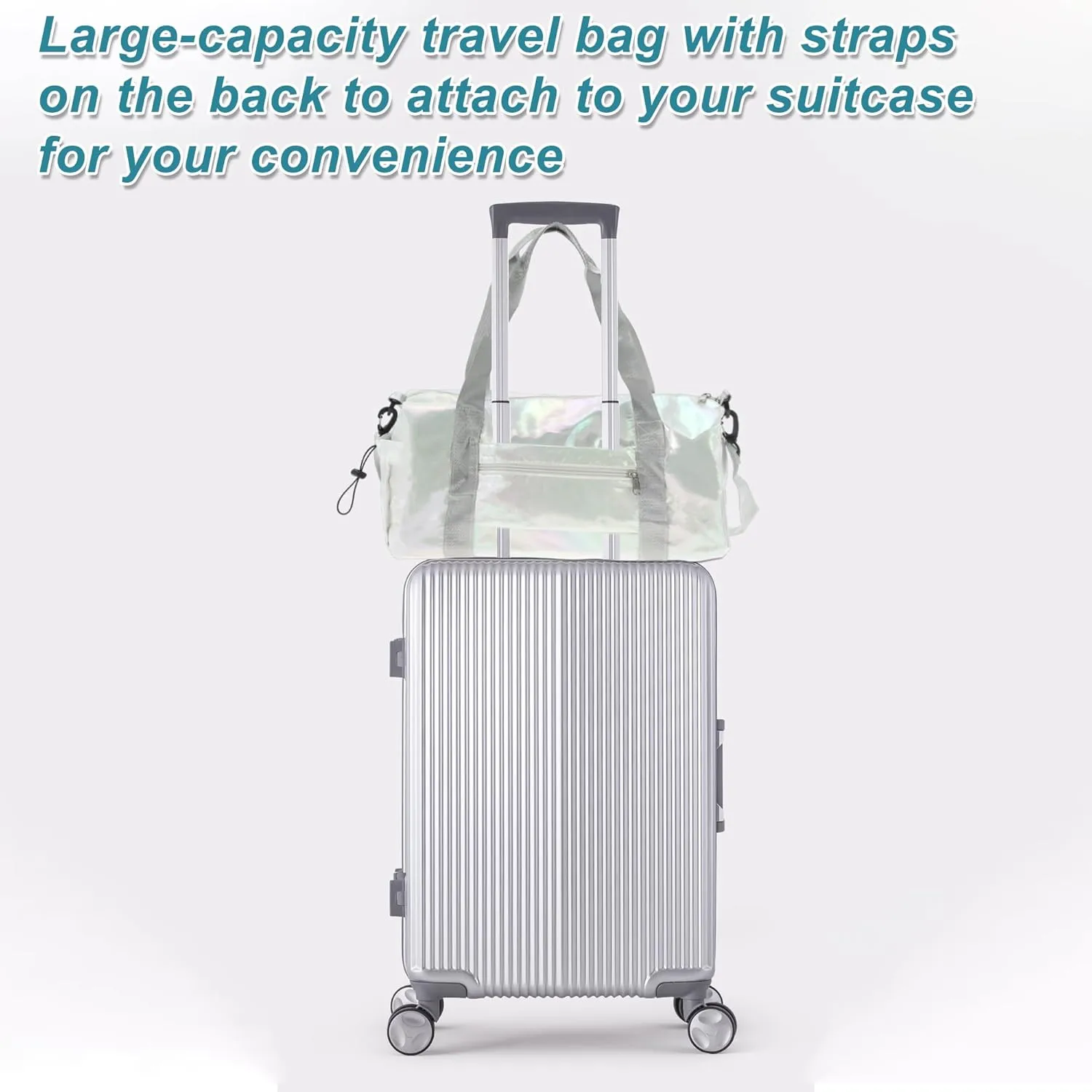 Duffle Bag for Travel, Water Resistant Gym Bag with Wet Pocket, Travel Duffle Bags, Carry on Weekenders Bags with Shoe Compartment, Silver