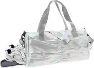 Duffle Bag for Travel, Water Resistant Gym Bag with Wet Pocket, Travel Duffle Bags, Carry on Weekenders Bags with Shoe Compartment, Silver