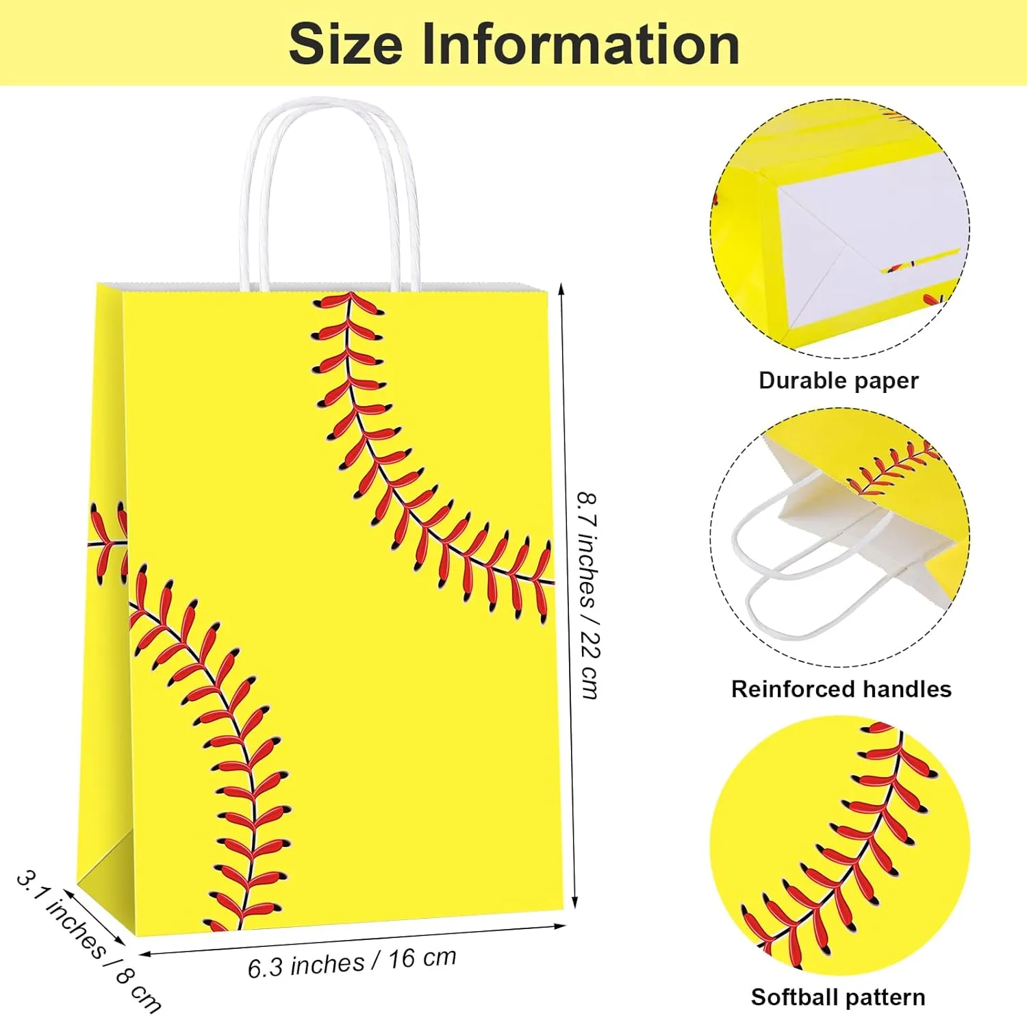 durony 16 Pieces Softball Gift Bag Softball Print Paper Bags Goodie Favor Bags for Softball Party Decorations Supplies