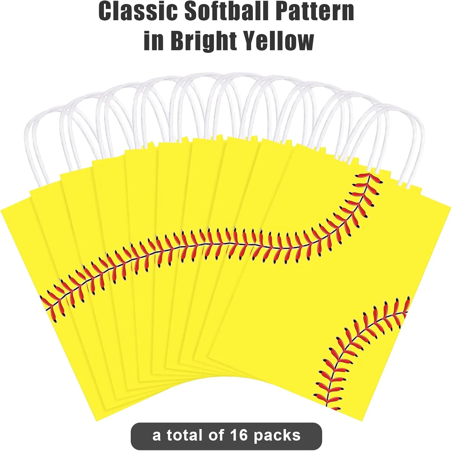 durony 16 Pieces Softball Gift Bag Softball Print Paper Bags Goodie Favor Bags for Softball Party Decorations Supplies