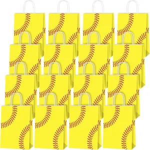 durony 16 Pieces Softball Gift Bag Softball Print Paper Bags Goodie Favor Bags for Softball Party Decorations Supplies