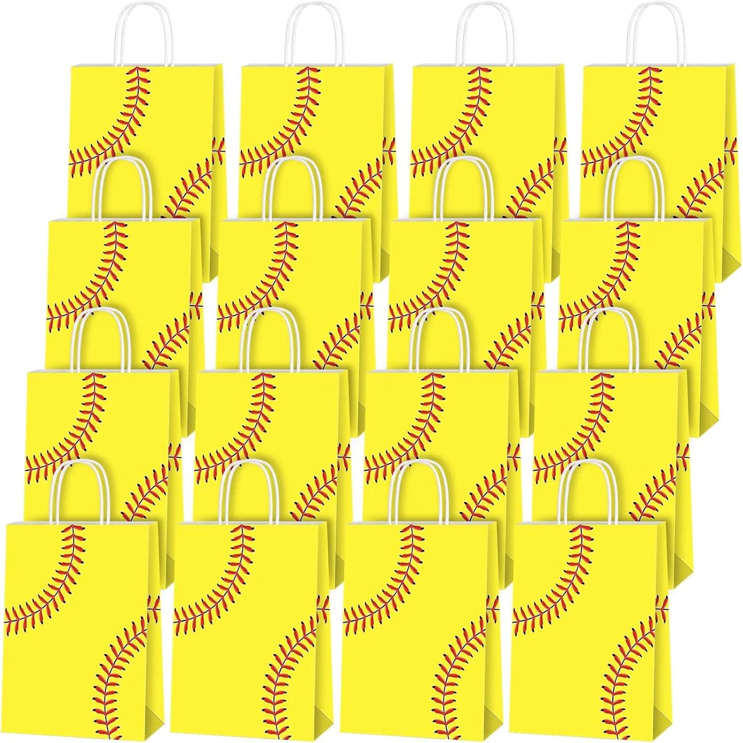 durony 16 Pieces Softball Gift Bag Softball Print Paper Bags Goodie Favor Bags for Softball Party Decorations Supplies