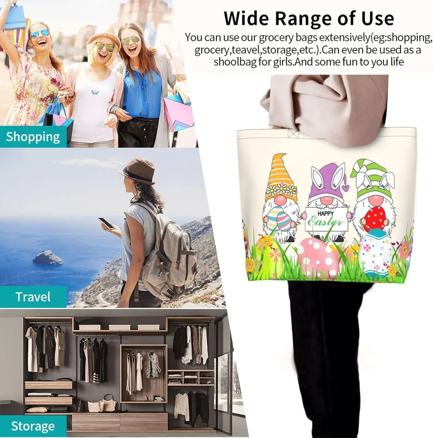 Easter Day Tote Bag Large Interior Pocket Tote Bag Reusable Shoulder Tote Bags Travel Bags