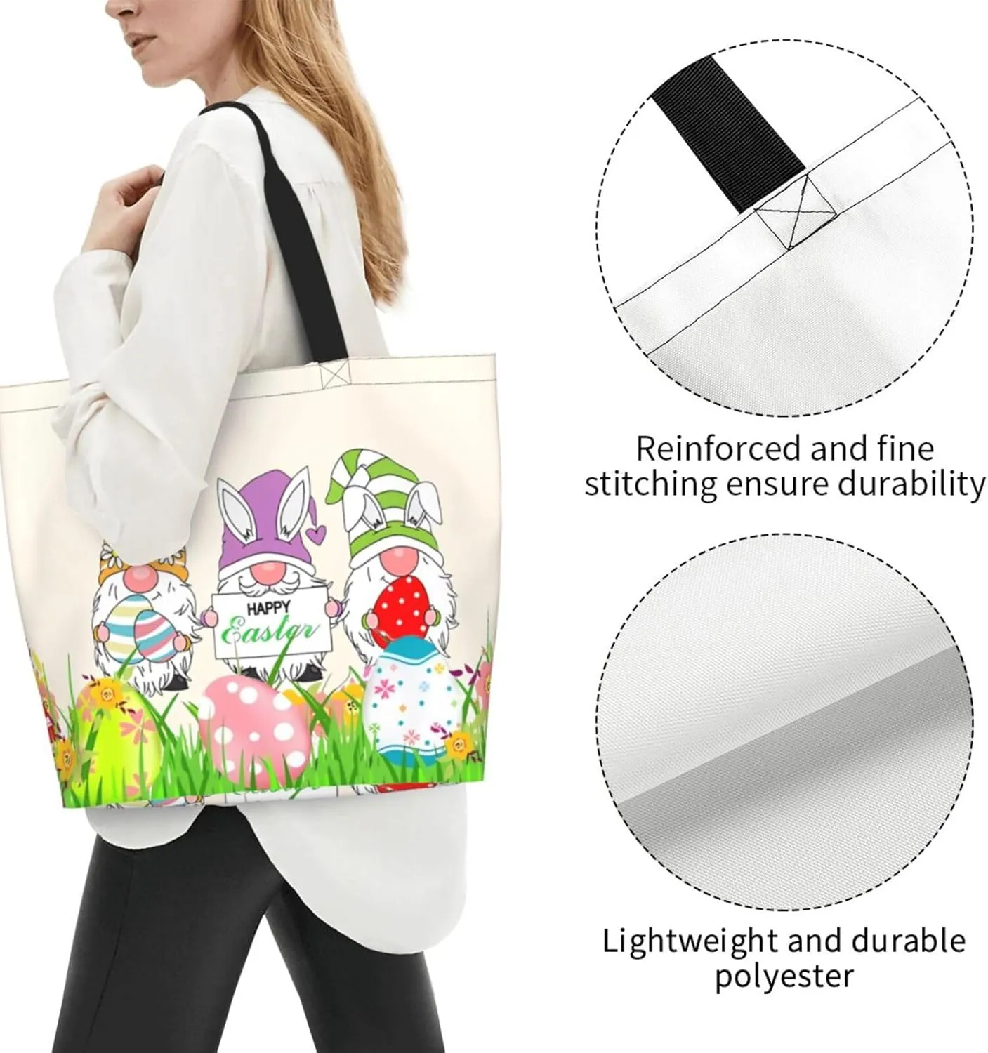 Easter Day Tote Bag Large Interior Pocket Tote Bag Reusable Shoulder Tote Bags Travel Bags