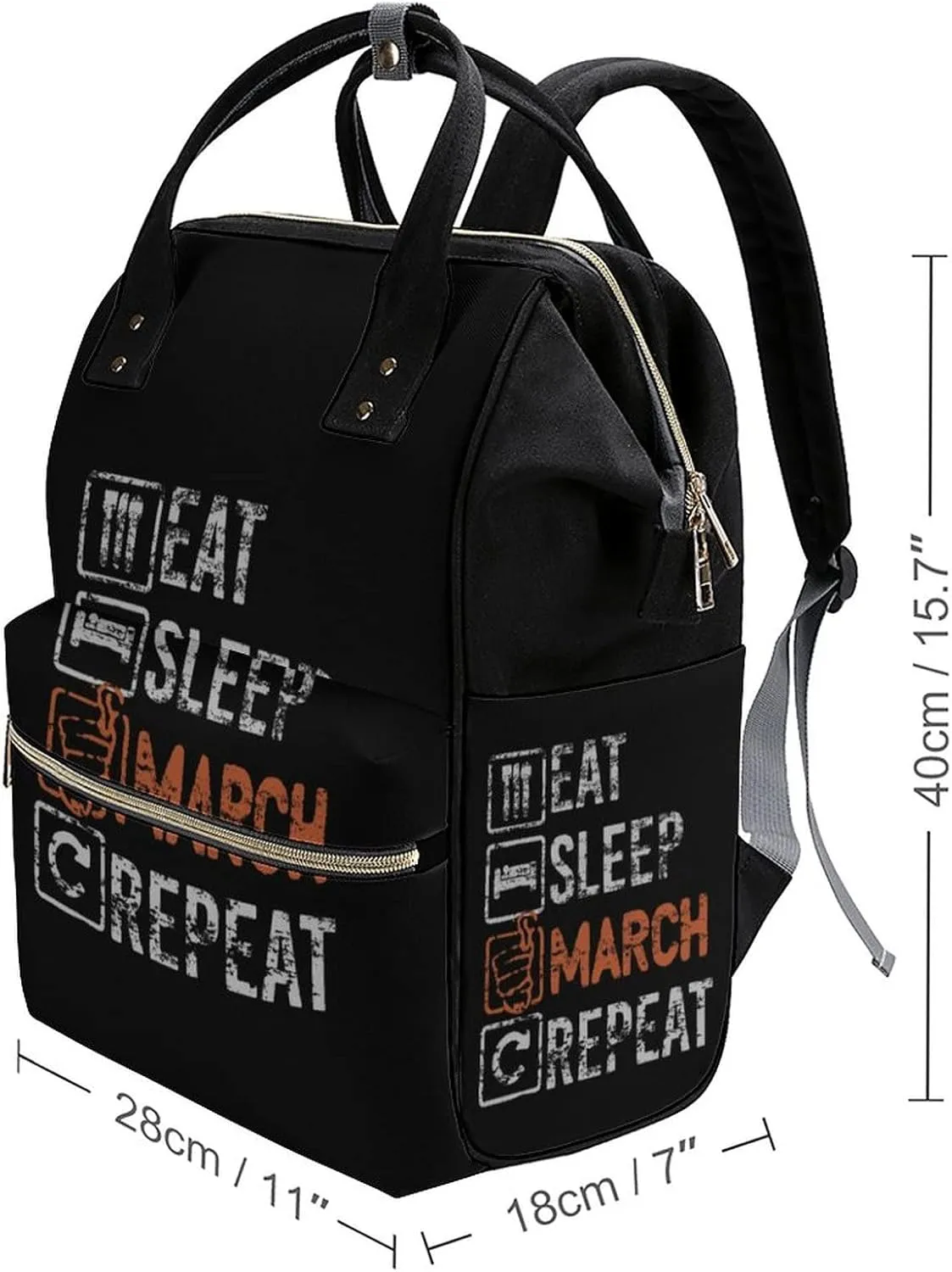 Eat Sleep March Repeat Waterproof Diaper Bag Backpack Multifunction Mommy Bags Large Capacity Travel Back Pack