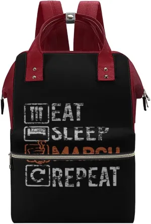 Eat Sleep March Repeat Waterproof Diaper Bag Backpack Multifunction Mommy Bags Large Capacity Travel Back Pack