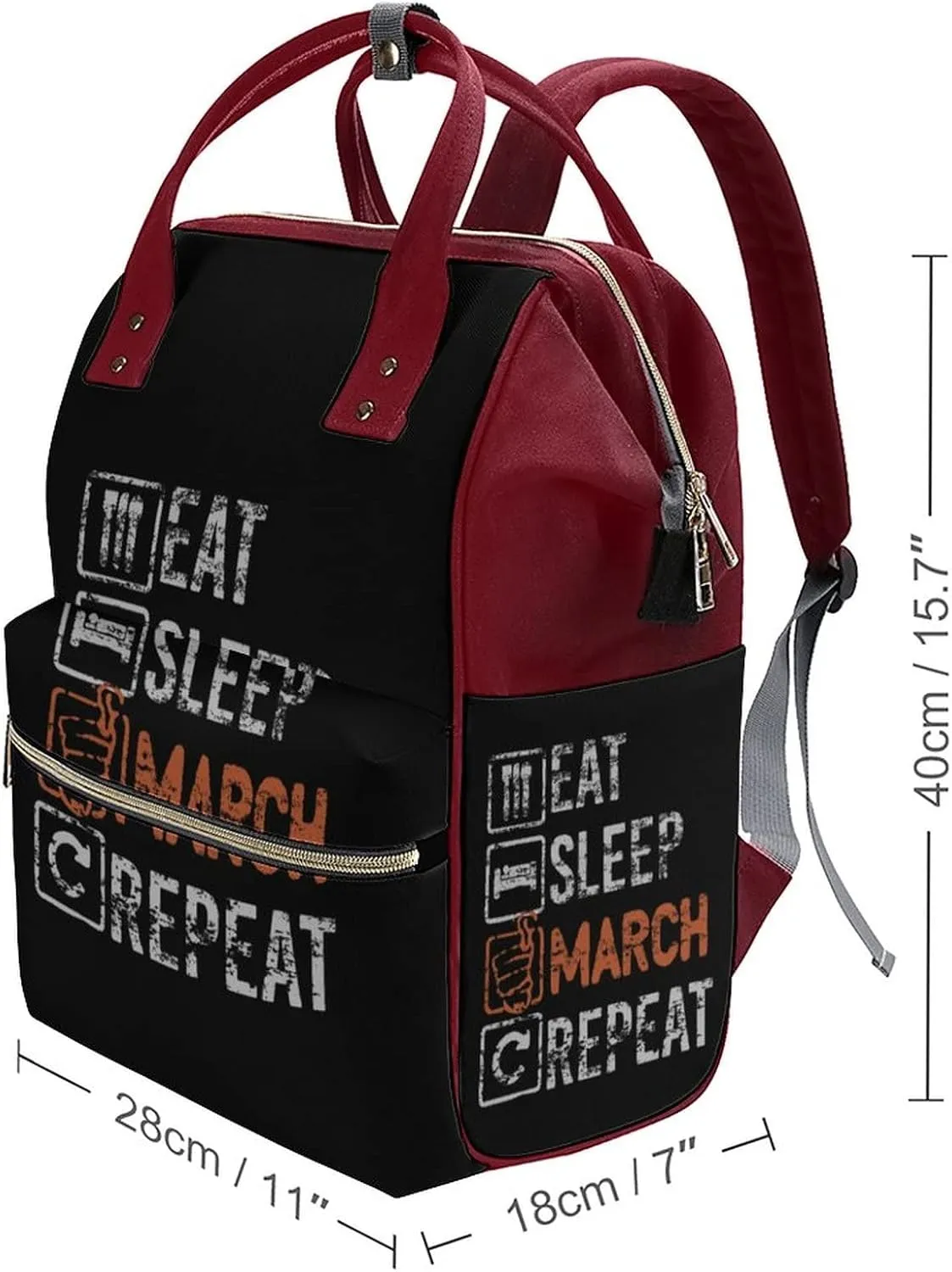Eat Sleep March Repeat Waterproof Diaper Bag Backpack Multifunction Mommy Bags Large Capacity Travel Back Pack