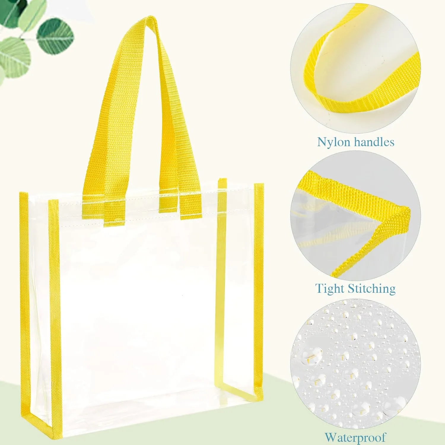 Eccliy 30 Pack 12x12x6 Inch Clear Tote Bag Stadium Approved Bulk Plastic Tote Gift Bag with Handle for Gym Sports Beach