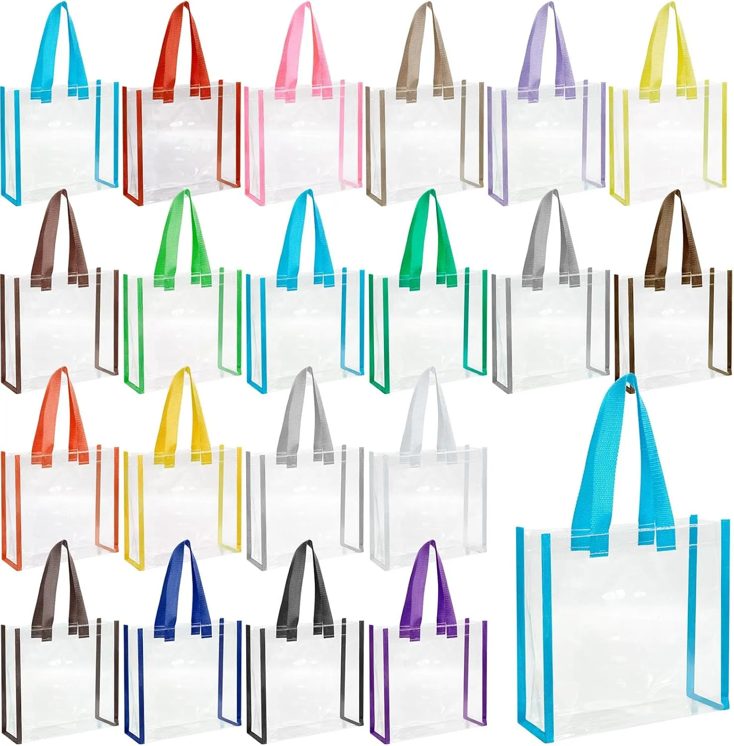 Eccliy 30 Pack 12x12x6 Inch Clear Tote Bag Stadium Approved Bulk Plastic Tote Gift Bag with Handle for Gym Sports Beach