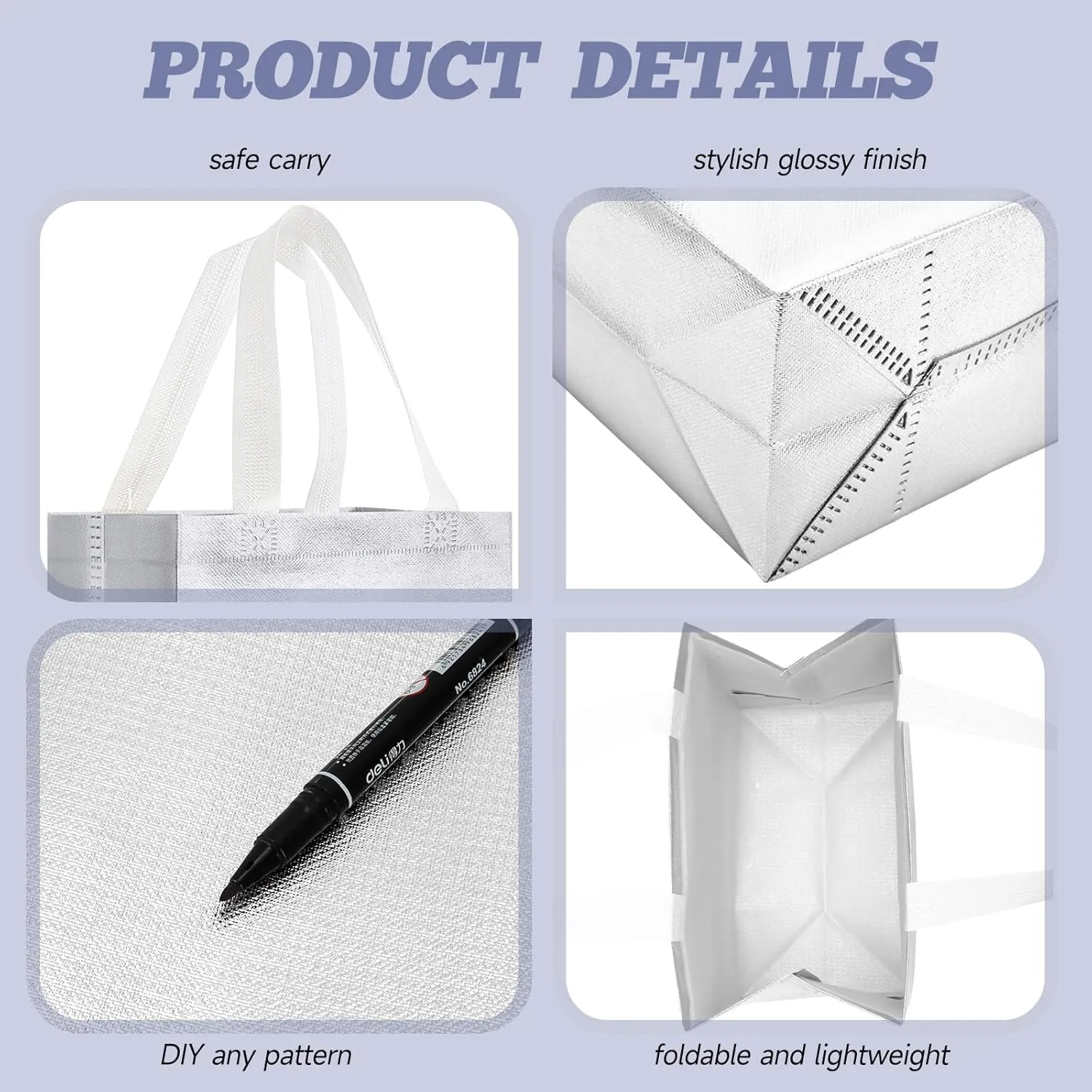 Eccliy 80 Pieces Gift Bags Set Glossy Reusable Tote with Handles Grocery Bags Bulk for Wedding, Bachelorette Party, Christmas(Medium,Silver)