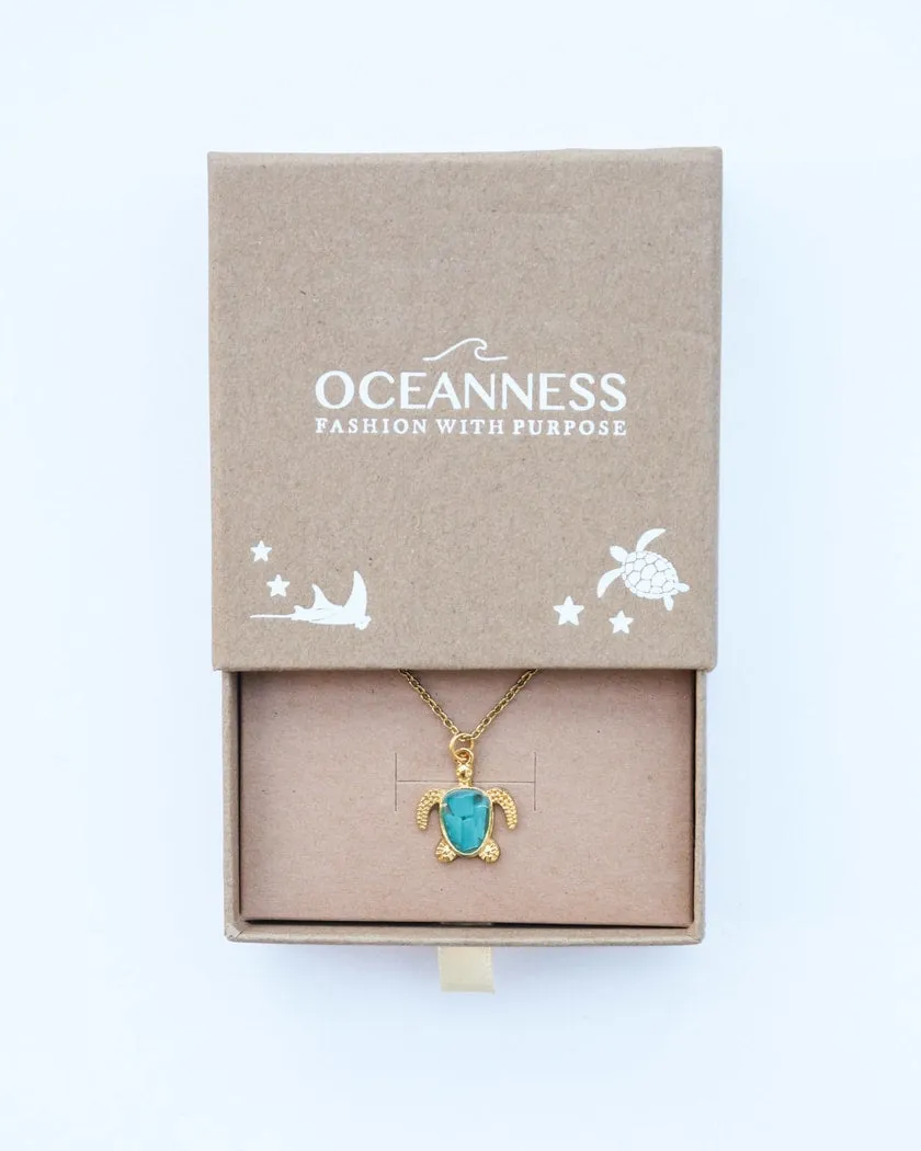 Eco Turtle Necklace in Gold with Ocean Plastic
