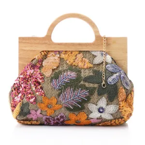 Elegant Sequined Floral  Clutch-shoulder bag for Women - Orange