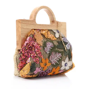 Elegant Sequined Floral  Clutch-shoulder bag for Women - Orange