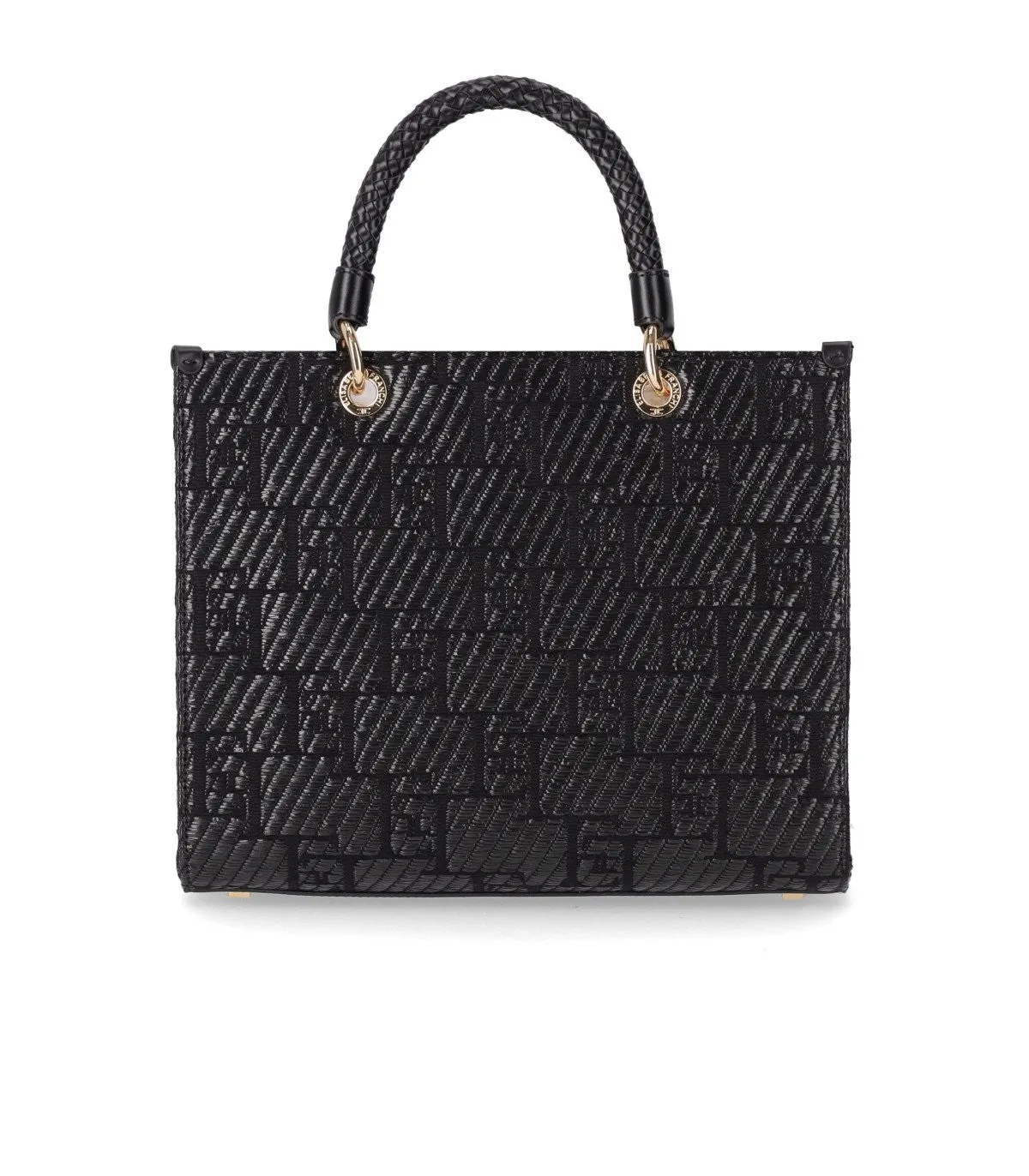 Elisabetta Franchi Black Jacquard Raffia Handbag