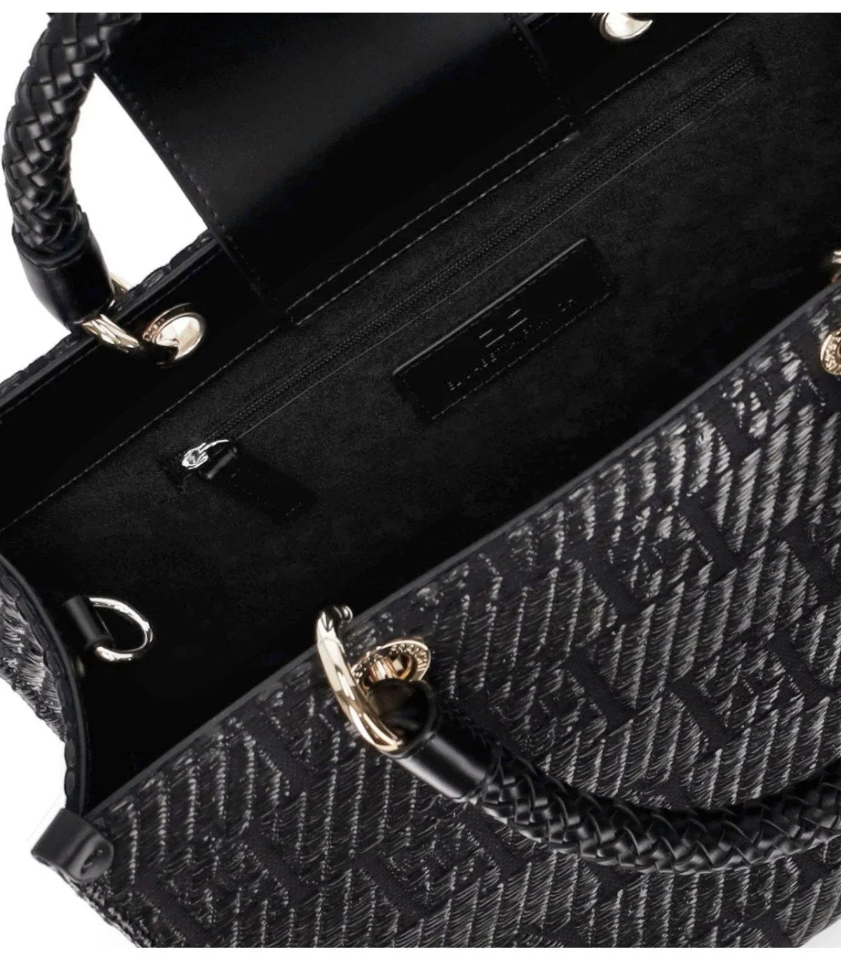 Elisabetta Franchi Black Jacquard Raffia Handbag