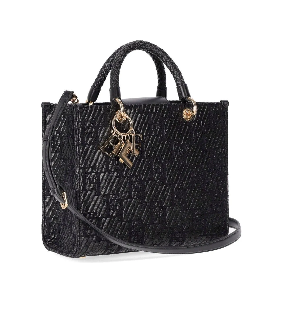 Elisabetta Franchi Black Jacquard Raffia Handbag