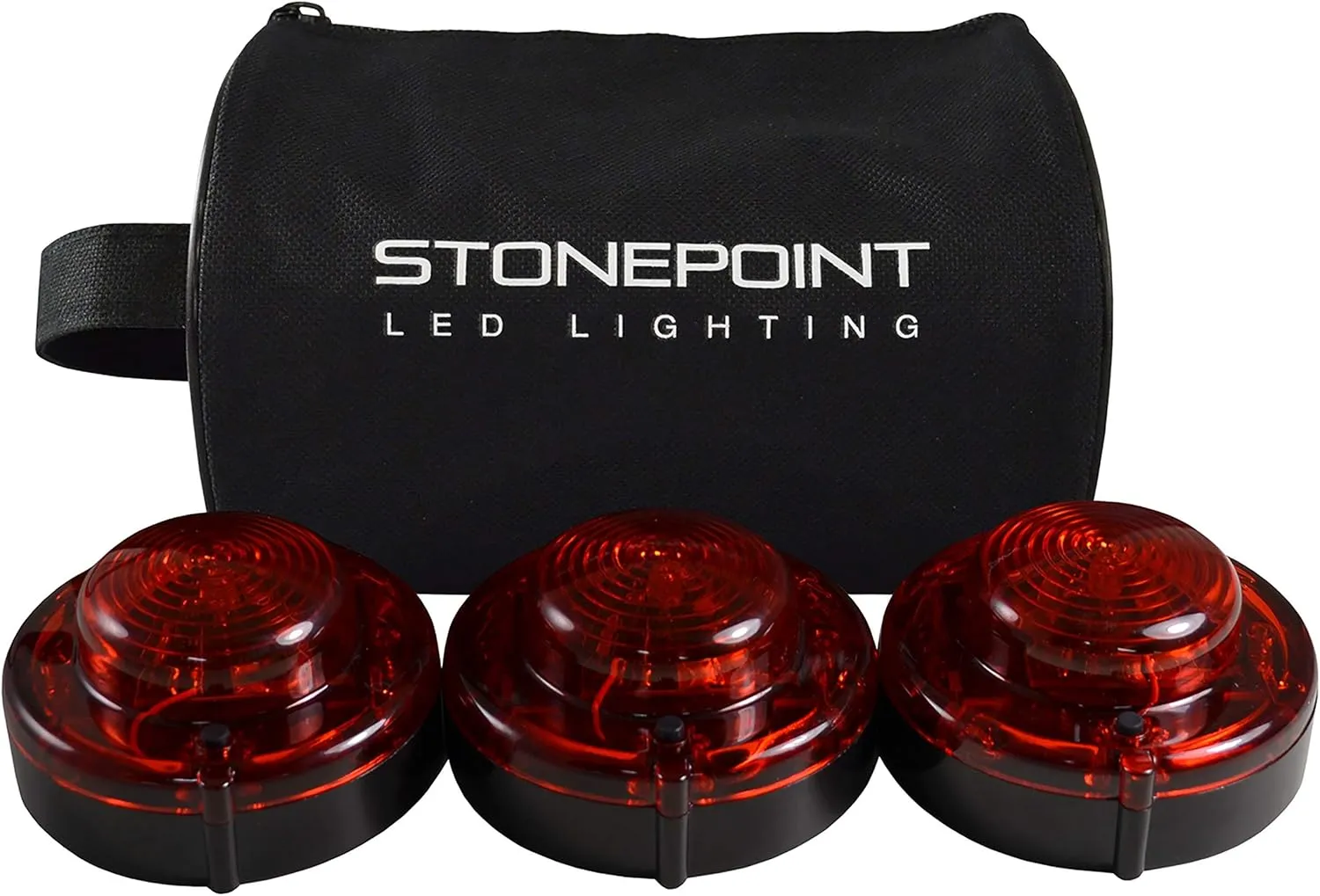 Emergency LED Road Flare Kit Set of 3 LED Bright Roadside Beacons with Magnetic Base Flashing or Steady Red Lights Includes Storage Bag