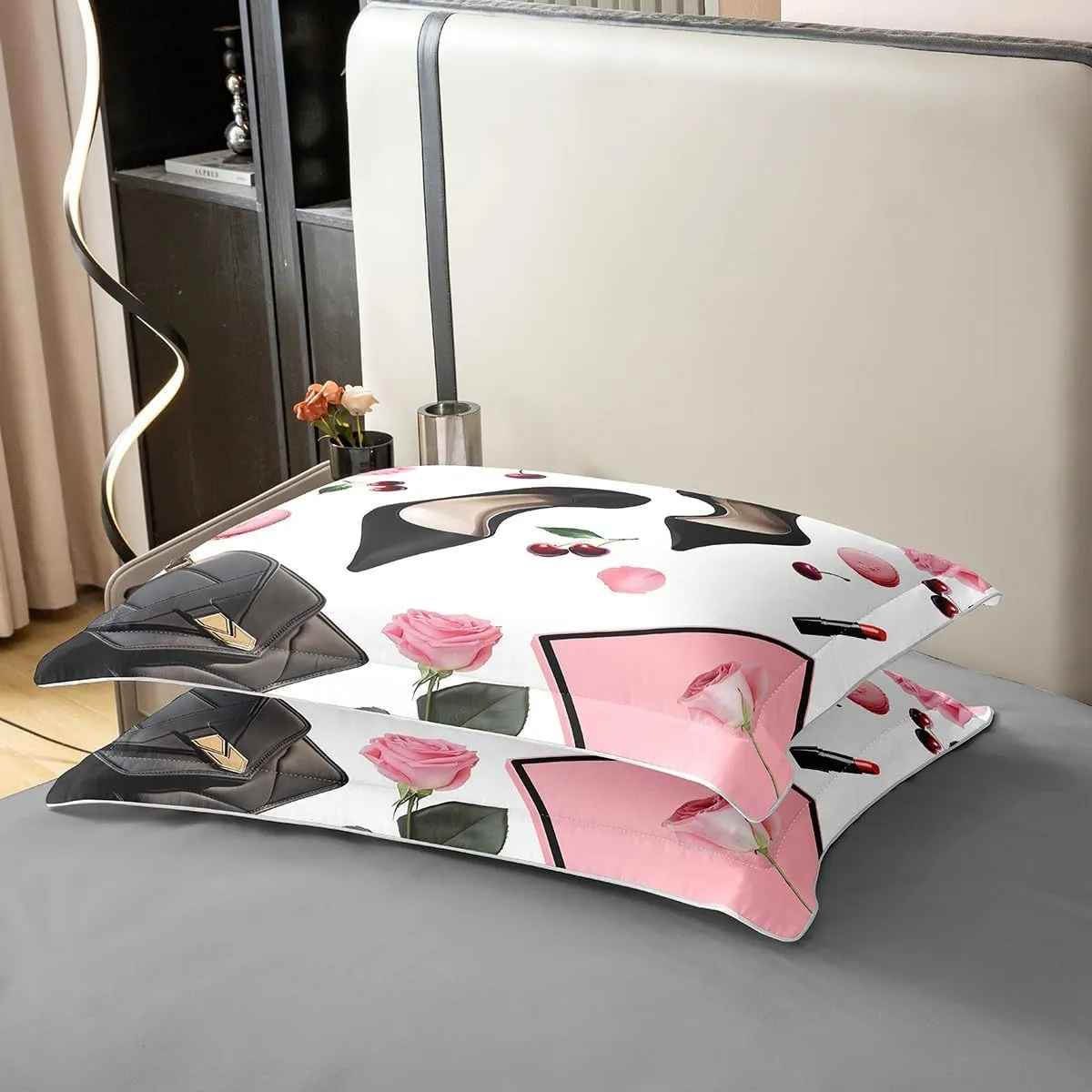 Erosebridal High Heel 100% Cotton Duvet Cover Queen Size Handbag Bedding Set for Girls Women Macarons Rose Cherry Fantasy White Pink Black Comforter Cover Soft Breathable Bedclothes