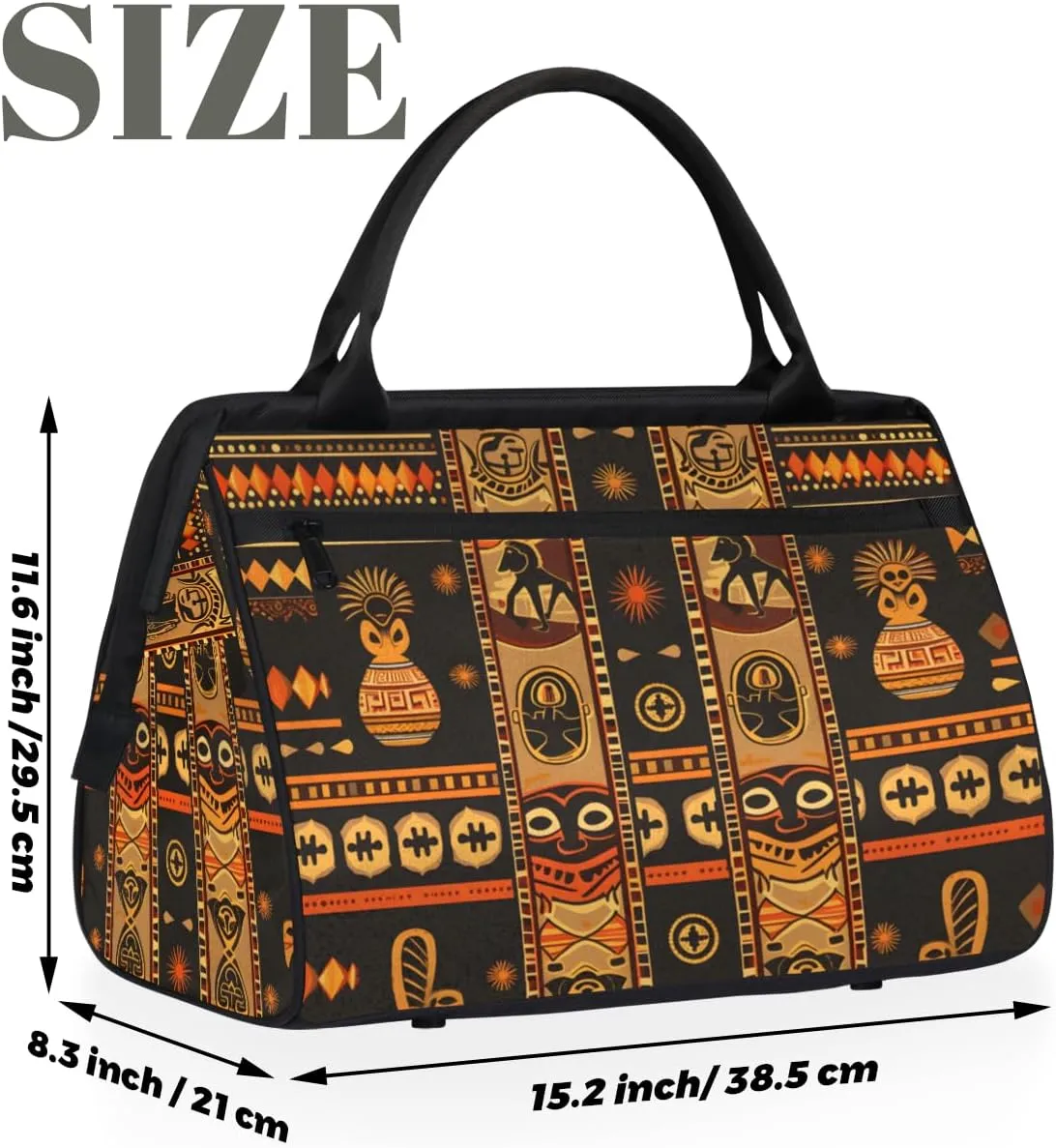 Ethnic Abstract Egypt Weekender Overnight Bag for Women Waterproof Carry On Travel Duffle Bags with Pocket Lightweight Sports Gym Tote Bag Large Luggage Workout Personal Item Hospital Bags