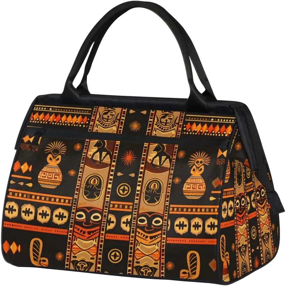 Ethnic Abstract Egypt Weekender Overnight Bag for Women Waterproof Carry On Travel Duffle Bags with Pocket Lightweight Sports Gym Tote Bag Large Luggage Workout Personal Item Hospital Bags