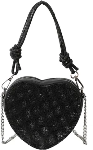 Evening Bag for Women, Silver Purse Heart Shaped Purse Crossbody Bags Shoulder Handbag for Formal