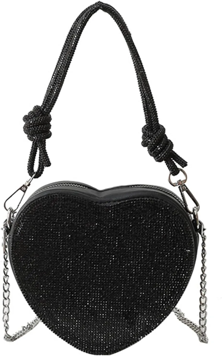 Evening Bag for Women, Silver Purse Heart Shaped Purse Crossbody Bags Shoulder Handbag for Formal